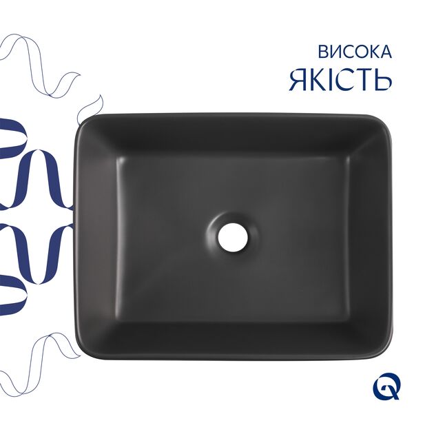 Раковина накладная Qtap Tern 480x370x135 мм, Anthracite, прямоугольная, с донным клапаном QT17116069AN, фото , изображение 4 | SNABZHENIE.com.ua Раковина накладная Qtap Tern 480x370x135 мм, Anthracite, прямоугольная, с донным клапаном QT17116069AN, фото , изображение 4 | SNABZHENIE.com.ua