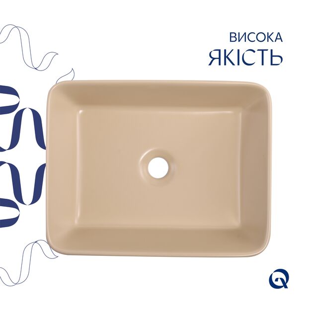 Раковина накладная Qtap Tern 480x370x135 мм, Beige, прямоугольная, с донным клапаном QT17116069SB, фото , изображение 4 | SNABZHENIE.com.ua Раковина накладная Qtap Tern 480x370x135 мм, Beige, прямоугольная, с донным клапаном QT17116069SB, фото , изображение 4 | SNABZHENIE.com.ua
