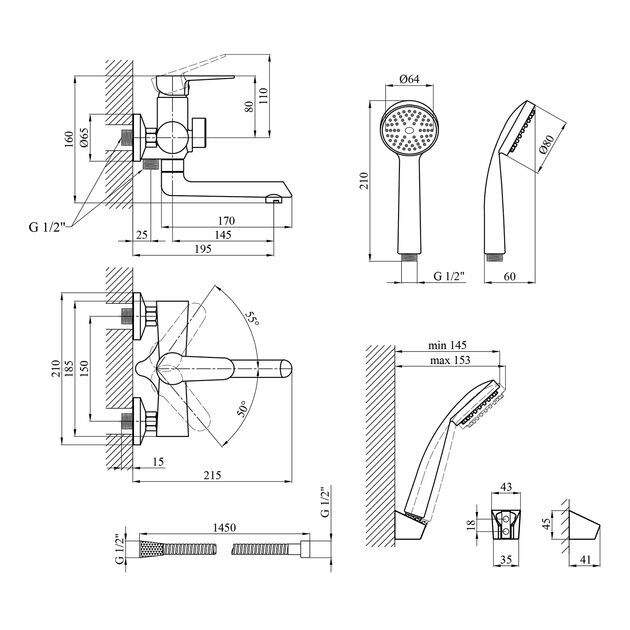 Змішувач для ванни Kroner KRM Elbe - C060, фото , зображення 2 | SNABZHENIE.com.ua
