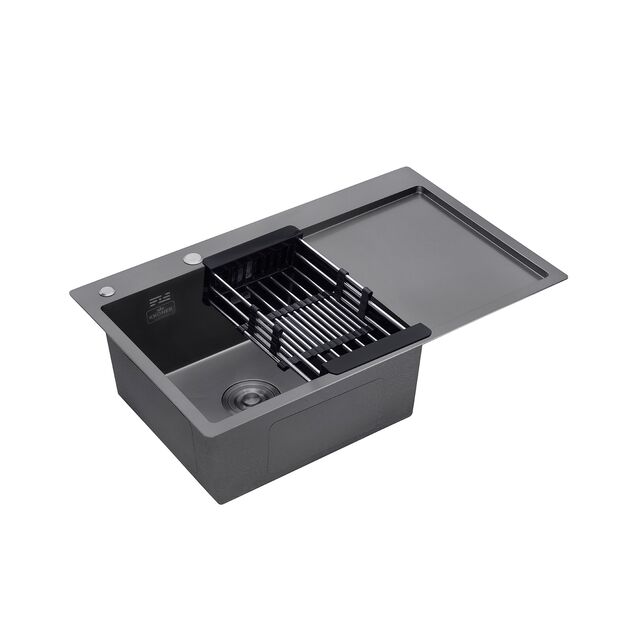 Кухонна мийка Kroner KRP Schwarze - 7849LHM PVD (3,0/1,0 мм), фото , зображення 6 | SNABZHENIE.com.ua Кухонна мийка Kroner KRP Schwarze - 7849LHM PVD (3,0/1,0 мм), фото , зображення 6 | SNABZHENIE.com.ua
