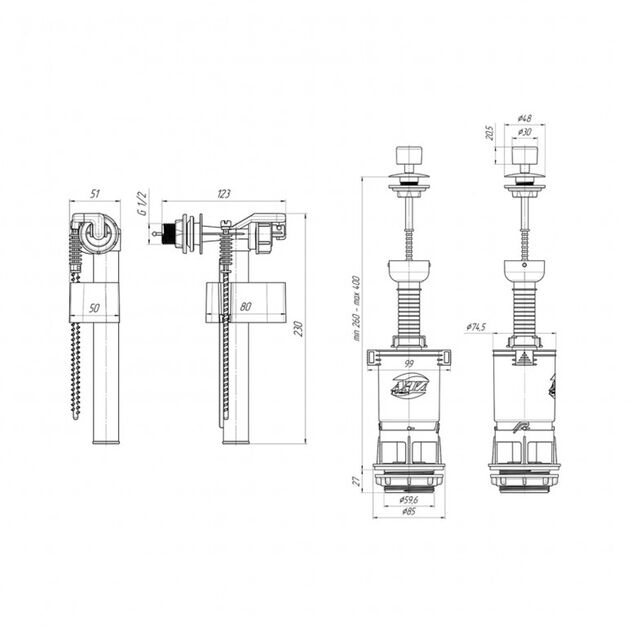 Арматура ANIplast боковая подача 1/2 WC4050MEU, фото , изображение 2 | SNABZHENIE.com.ua