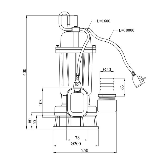 Фекальный насос Pumpman WQD5-15-0.75A, 750 Вт, чугун, Hmax 14 м, фото , изображение 2 | SNABZHENIE.com.ua