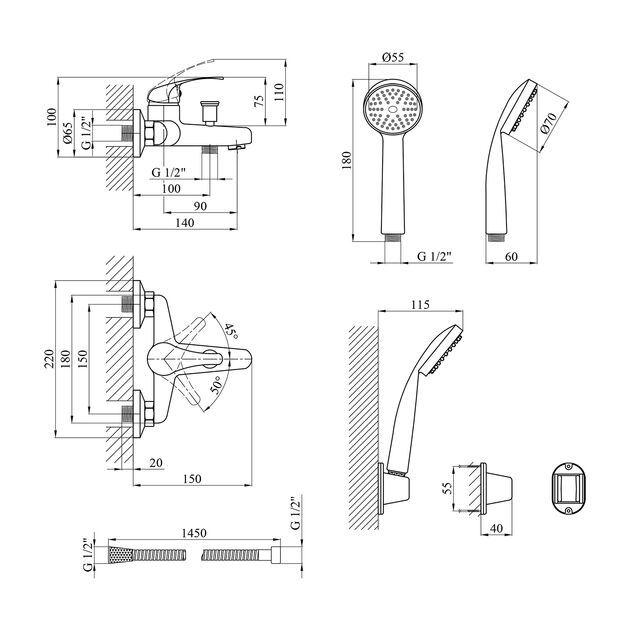 Змішувач для ванної Agua Leon - C060, фото , зображення 2 | SNABZHENIE.com.ua