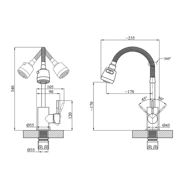 Смеситель для кухни Agua Acero с гибким изливом INOX035-2, фото , изображение 2 | SNABZHENIE.com.ua Смеситель для кухни Agua Acero с гибким изливом INOX035-2, фото , изображение 2 | SNABZHENIE.com.ua