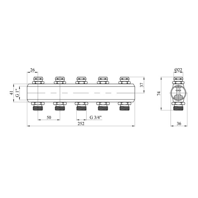 Колектор регулюючий Karro на 5 виходів 1х3/4 з відсікаючим вентилем, латунний KR-1012U, фото , зображення 2 | SNABZHENIE.com.ua Колектор регулюючий Karro на 5 виходів 1х3/4 з відсікаючим вентилем, латунний KR-1012U, фото , зображення 2 | SNABZHENIE.com.ua