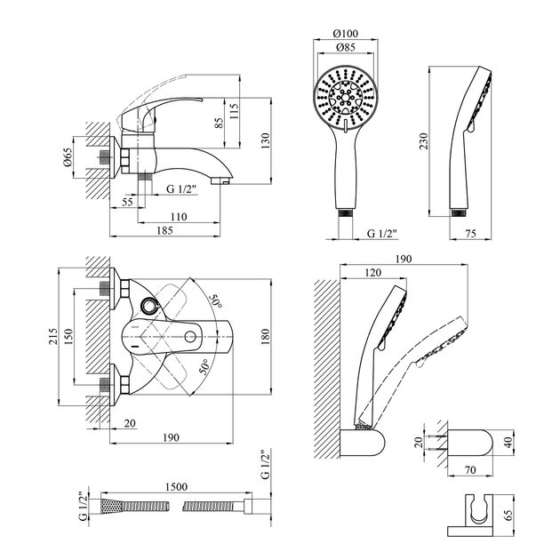 Змішувач для ванни Kroner KRP Konstante - C060, фото , зображення 2 | SNABZHENIE.com.ua