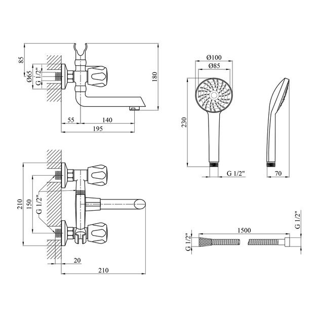 Змішувач для ванни Kroner KRP Hamburg - C060, фото , зображення 2 | SNABZHENIE.com.ua