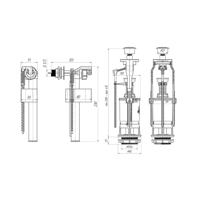 Наливной клапан ANIplast для бачка унитаза с боковой подводкой 1/2, фото , изображение 2 | SNABZHENIE.com.ua
