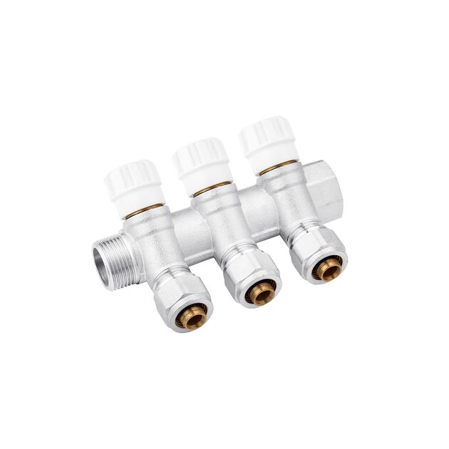 Коллектор Karro 3 выхода 3/4" x16 ВН никелированный KR-17020, фото  | SNABZHENIE.com.ua Коллектор Karro 3 выхода 3/4" x16 ВН никелированный KR-17020, фото  | SNABZHENIE.com.ua