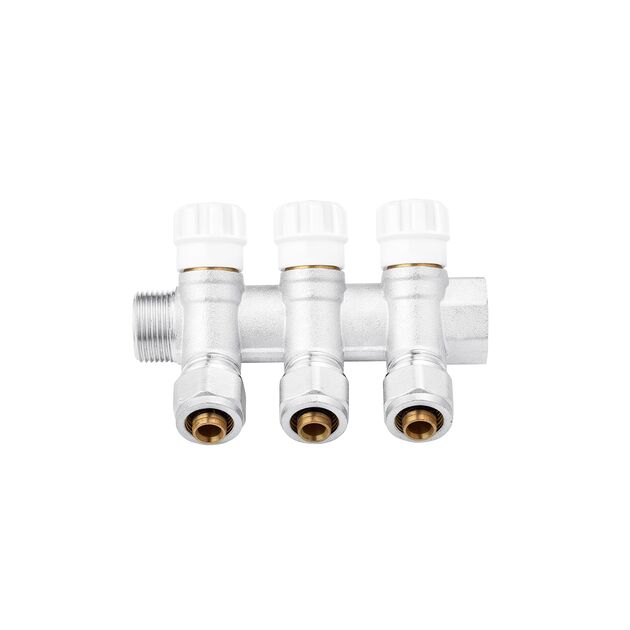 Коллектор Karro 3 выхода 3/4" x16 ВН никелированный KR-17020, фото , изображение 3 | SNABZHENIE.com.ua Коллектор Karro 3 выхода 3/4" x16 ВН никелированный KR-17020, фото , изображение 3 | SNABZHENIE.com.ua