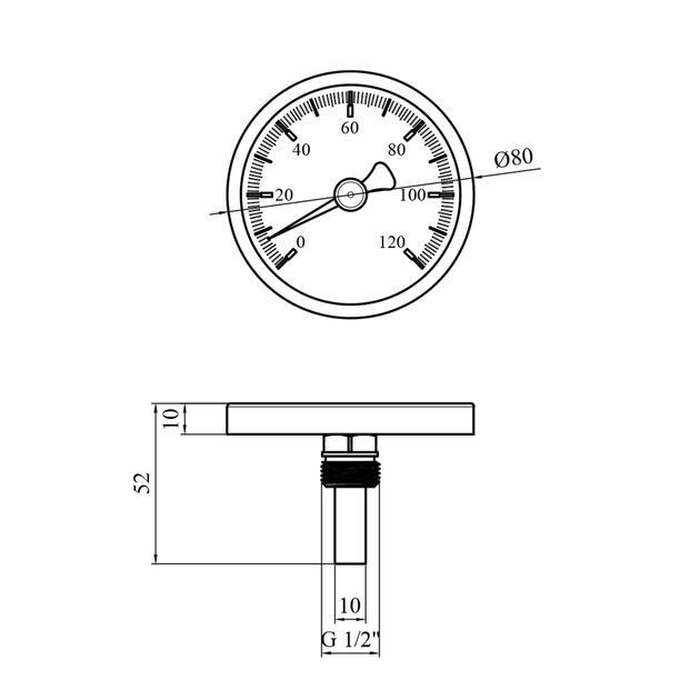 Термометр Karro 1/2" 80 мм 120°С KR-1039, фото , зображення 2 | SNABZHENIE.com.ua Термометр Karro 1/2" 80 мм 120°С KR-1039, фото , зображення 2 | SNABZHENIE.com.ua