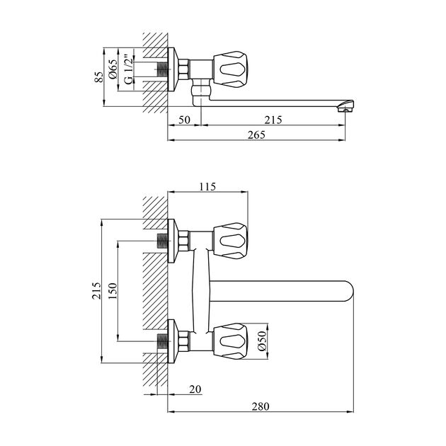 Смеситель настенный для кухни Kroner KRP Hamburg - C040, фото , изображение 2 | SNABZHENIE.com.ua