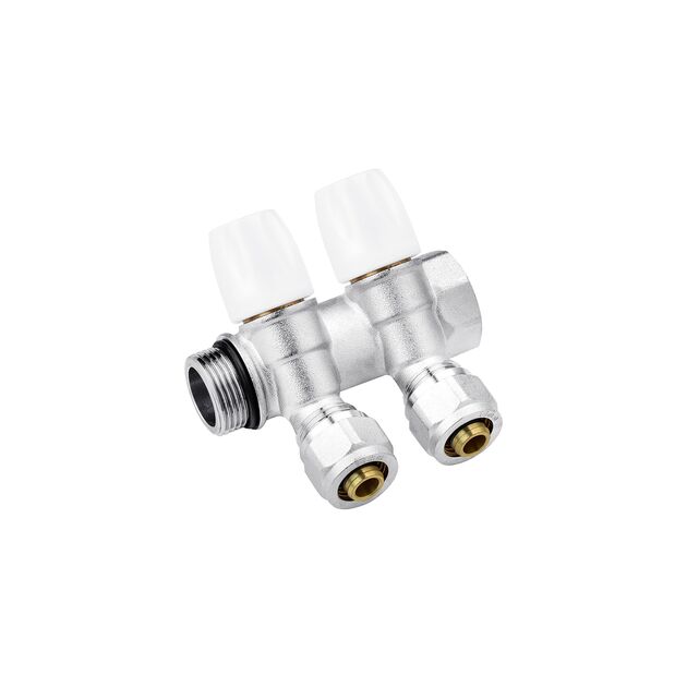 Колектор з перекриттям Karro Super на 2 виходи 3/4 x16 ВН нікельований KR-17021, фото  | SNABZHENIE.com.ua Колектор з перекриттям Karro Super на 2 виходи 3/4 x16 ВН нікельований KR-17021, фото  | SNABZHENIE.com.ua