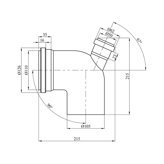 Коліно для внутрішньої каналізації Rozma 110х90° з відводом 50х67°, фото , зображення 2 | SNABZHENIE.com.ua