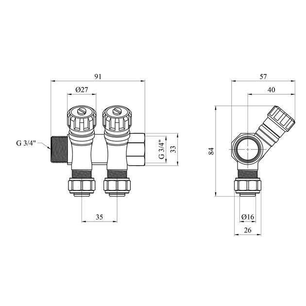 Коллектор Karro 2 выхода 3/4" x 16 ВН никелированный KR-17020, фото , изображение 2 | SNABZHENIE.com.ua Коллектор Karro 2 выхода 3/4" x 16 ВН никелированный KR-17020, фото , изображение 2 | SNABZHENIE.com.ua