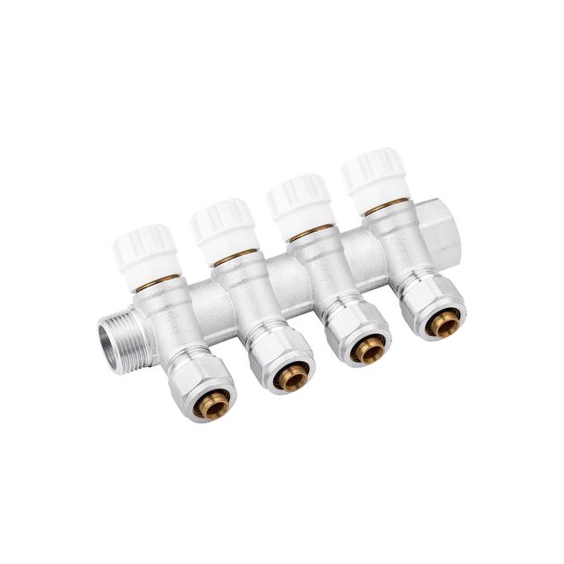 Коллектор Karro 4 выхода 3/4" с перекрытием никелированный KR-17020, фото  | SNABZHENIE.com.ua Коллектор Karro 4 выхода 3/4" с перекрытием никелированный KR-17020, фото  | SNABZHENIE.com.ua