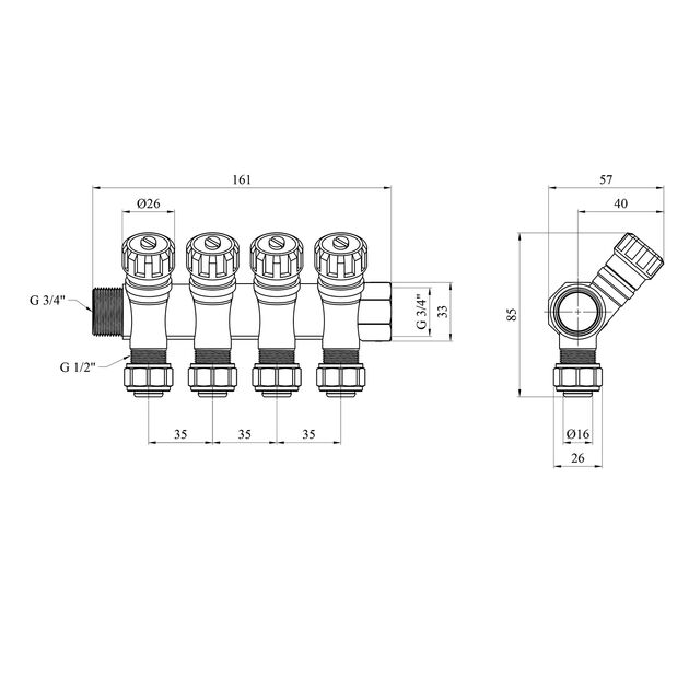 Коллектор Karro 4 выхода 3/4" с перекрытием никелированный KR-17020, фото , изображение 2 | SNABZHENIE.com.ua Коллектор Karro 4 выхода 3/4" с перекрытием никелированный KR-17020, фото , изображение 2 | SNABZHENIE.com.ua