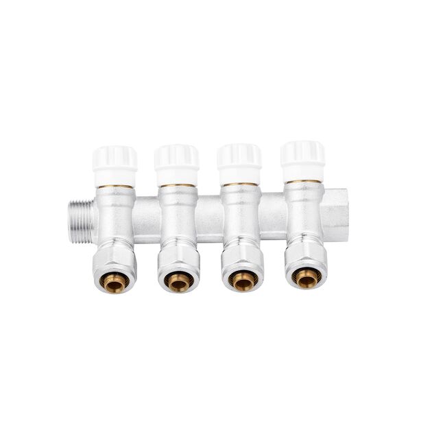 Коллектор Karro 4 выхода 3/4" с перекрытием никелированный KR-17020, фото , изображение 3 | SNABZHENIE.com.ua Коллектор Karro 4 выхода 3/4" с перекрытием никелированный KR-17020, фото , изображение 3 | SNABZHENIE.com.ua