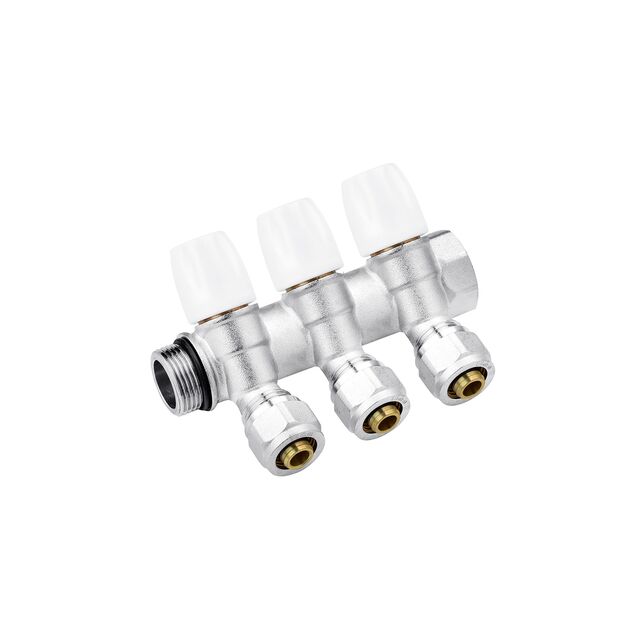 Колектор з перекриттям Karro Super на 3 виходи 3/4 x16 ВН нікельований KR-17021, фото  | SNABZHENIE.com.ua Колектор з перекриттям Karro Super на 3 виходи 3/4 x16 ВН нікельований KR-17021, фото  | SNABZHENIE.com.ua