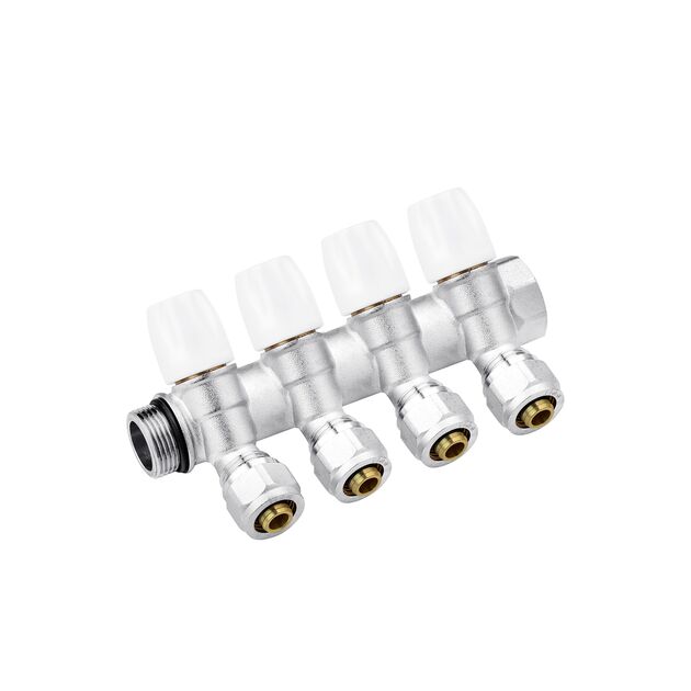 Колектор з перекриттям Karro Super на 4 виходи 3/4 x16 ВН нікельований KR-17021, фото  | SNABZHENIE.com.ua Колектор з перекриттям Karro Super на 4 виходи 3/4 x16 ВН нікельований KR-17021, фото  | SNABZHENIE.com.ua