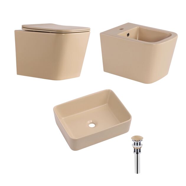 Qtap Комплект Tern Beige 3 в 1: унитаз подвесной Ultra Quiet  + биде подвесное + раковина накладная QTTERSB49163, фото  | SNABZHENIE.com.ua Qtap Комплект Tern Beige 3 в 1: унитаз подвесной Ultra Quiet  + биде подвесное + раковина накладная QTTERSB49163, фото  | SNABZHENIE.com.ua