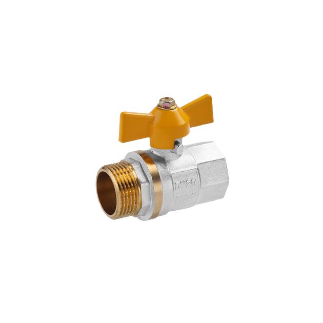 Кран шаровий газовий Valves 3/4 ВН PN30 з жовтою бабочкою, нікель, фото  | SNABZHENIE.com.ua Кран шаровий газовий Valves 3/4 ВН PN30 з жовтою бабочкою, нікель, фото  | SNABZHENIE.com.ua