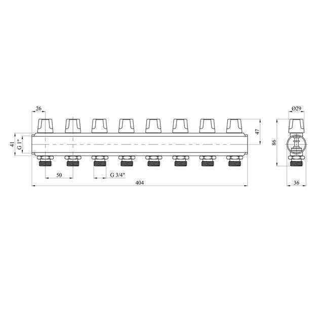 Регулирующий коллектор Karro 8 выходов 1х3/4, латунный, KR-1007B, фото , изображение 2 | SNABZHENIE.com.ua Регулирующий коллектор Karro 8 выходов 1х3/4, латунный, KR-1007B, фото , изображение 2 | SNABZHENIE.com.ua