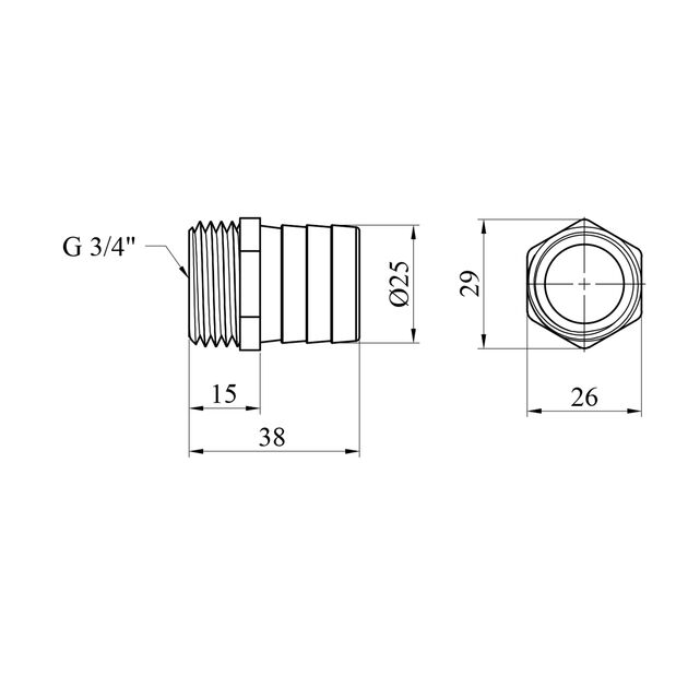 Штуцер LexLine 3/4", D=25 мм, латунный УК0009-6, фото , изображение 2 | SNABZHENIE.com.ua Штуцер LexLine 3/4", D=25 мм, латунный УК0009-6, фото , изображение 2 | SNABZHENIE.com.ua
