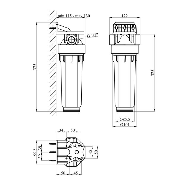 Фильтр-колба Atlas Filltri DP 10 Mono 1/2" OT TS Полный корпус, фото , изображение 2 | SNABZHENIE.com.ua