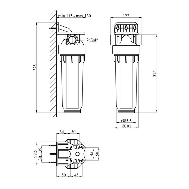 Фильтр-колба Atlas Filltri DP 10 Mono 3/4" OT TS Полный Корпус, фото , изображение 2 | SNABZHENIE.com.ua