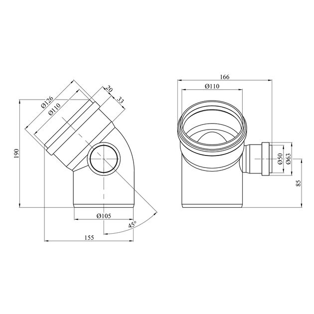 Колено Rozma 110х45° для внутренней канализации с отводом вправо, фото , изображение 2 | SNABZHENIE.com.ua