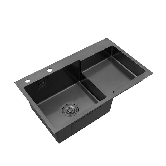 Кухонна мийка Kroner KRP PVD Schwarze - 7848LHM (3,0/1,0 мм), фото , зображення 4 | SNABZHENIE.com.ua Кухонна мийка Kroner KRP PVD Schwarze - 7848LHM (3,0/1,0 мм), фото , зображення 4 | SNABZHENIE.com.ua