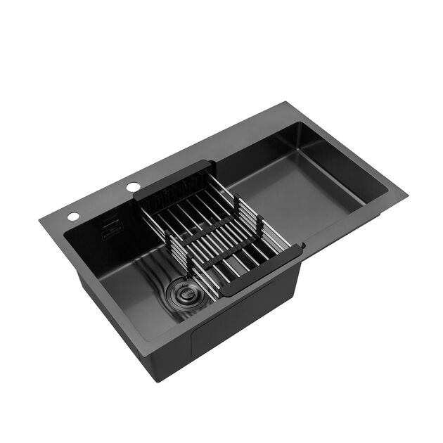 Кухонна мийка Kroner KRP PVD Schwarze - 7848LHM (3,0/1,0 мм), фото , зображення 5 | SNABZHENIE.com.ua Кухонна мийка Kroner KRP PVD Schwarze - 7848LHM (3,0/1,0 мм), фото , зображення 5 | SNABZHENIE.com.ua