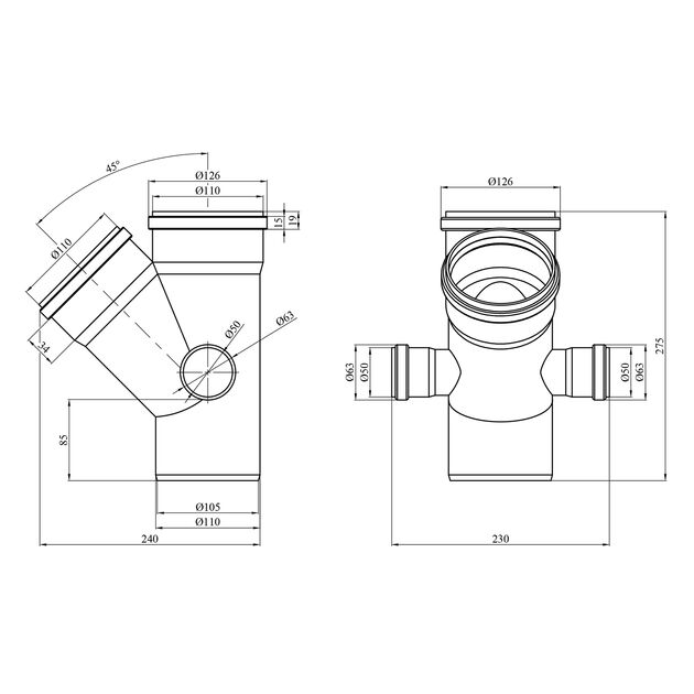 Крестовина двухплоскостная для внутренней канализации Rozma 110х110/45°+2x50/90°, фото , изображение 2 | SNABZHENIE.com.ua Крестовина двухплоскостная для внутренней канализации Rozma 110х110/45°+2x50/90°, фото , изображение 2 | SNABZHENIE.com.ua