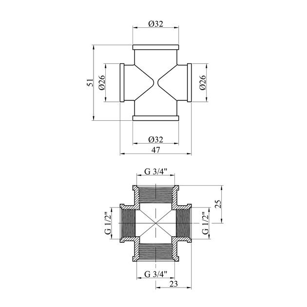 Крестовина посилена перехідна LexLine 3/4''х1/2''х3/4х1/2 ВВВВ латунна УК4606-В, фото , зображення 2 | SNABZHENIE.com.ua Крестовина посилена перехідна LexLine 3/4''х1/2''х3/4х1/2 ВВВВ латунна УК4606-В, фото , зображення 2 | SNABZHENIE.com.ua