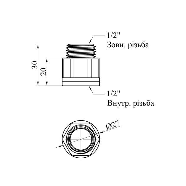 Удлинитель LexLine 1/2'' ВН никелированный, L=20 мм НК0601-20Вн, фото , изображение 2 | SNABZHENIE.com.ua Удлинитель LexLine 1/2'' ВН никелированный, L=20 мм НК0601-20Вн, фото , изображение 2 | SNABZHENIE.com.ua