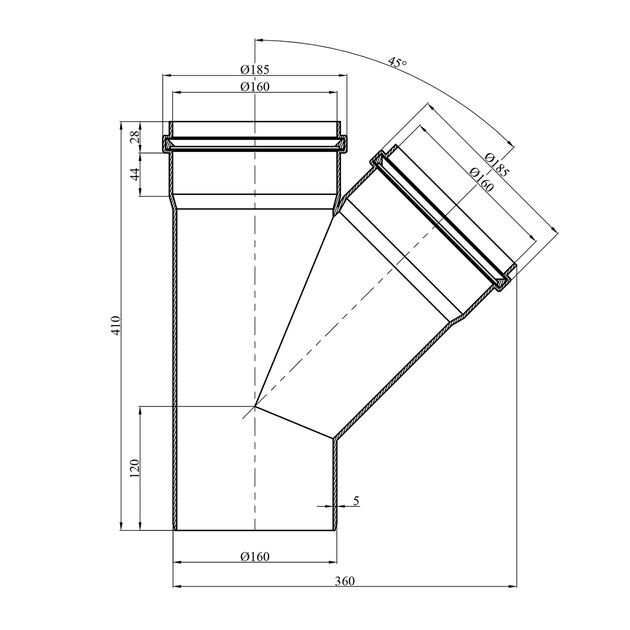 Тройник для наружной канализации Rozma 160х160/45°, фото , изображение 2 | SNABZHENIE.com.ua Тройник для наружной канализации Rozma 160х160/45°, фото , изображение 2 | SNABZHENIE.com.ua