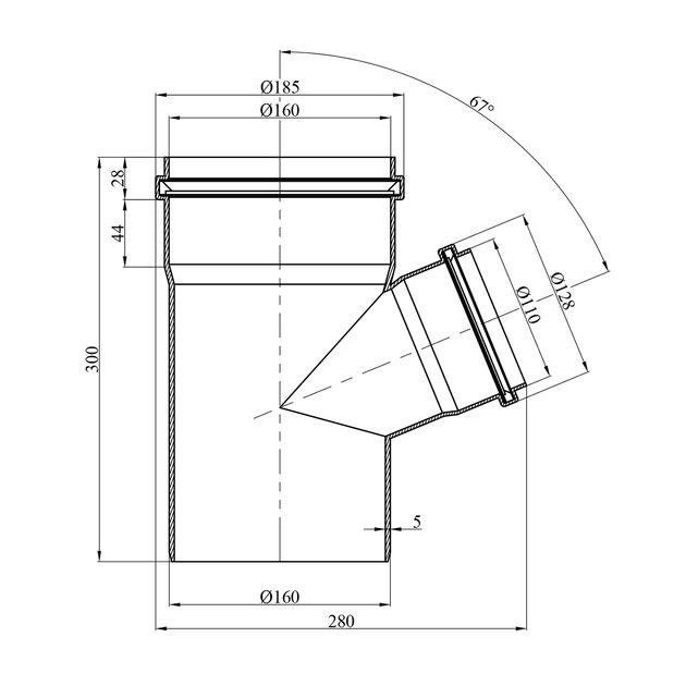 Тройник для наружной канализации Rozma 160х110/67°, фото , изображение 2 | SNABZHENIE.com.ua Тройник для наружной канализации Rozma 160х110/67°, фото , изображение 2 | SNABZHENIE.com.ua