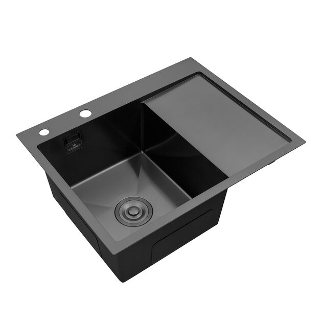 Кухонна мийка Kroner KRP Schwarze - 6350LHM PVD (3,0/1,0 мм), фото , зображення 4 | SNABZHENIE.com.ua