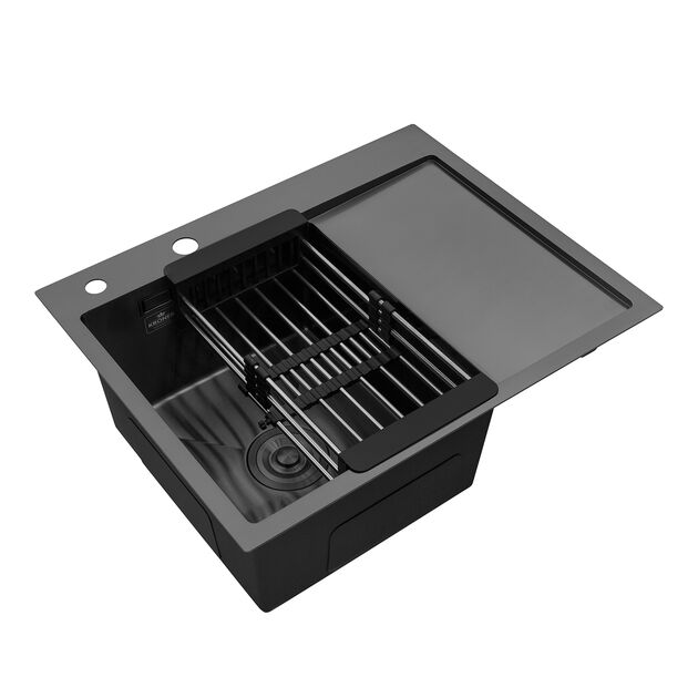 Кухонна мийка Kroner KRP Schwarze - 6350LHM PVD (3,0/1,0 мм), фото , зображення 5 | SNABZHENIE.com.ua