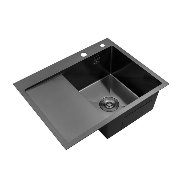 Кухонна мийка Kroner KRP Schwarze - 6350RHM PVD (3,0/1,0 мм), фото , зображення 4 | SNABZHENIE.com.ua Кухонна мийка Kroner KRP Schwarze - 6350RHM PVD (3,0/1,0 мм), фото , зображення 4 | SNABZHENIE.com.ua