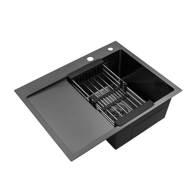 Кухонна мийка Kroner KRP Schwarze - 6350RHM PVD (3,0/1,0 мм), фото , зображення 5 | SNABZHENIE.com.ua Кухонна мийка Kroner KRP Schwarze - 6350RHM PVD (3,0/1,0 мм), фото , зображення 5 | SNABZHENIE.com.ua