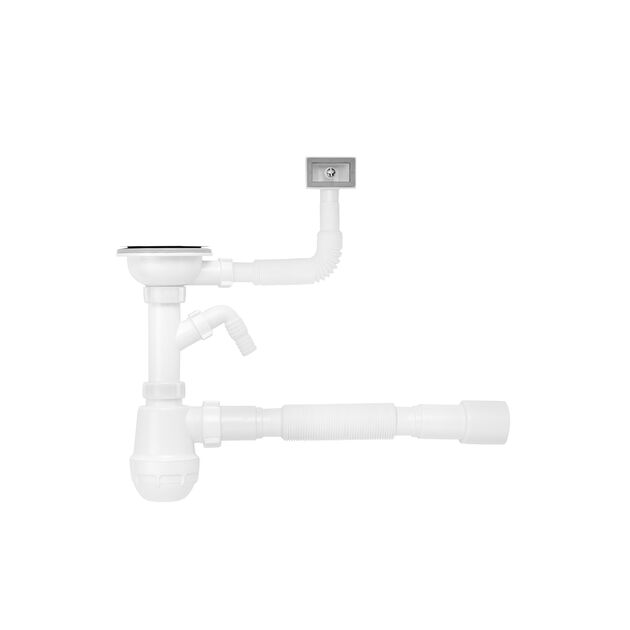 Сифон для кухонної мийки Kroner KRP - KS02-1 3 1/2х40/50 мм з відводом для пральної машини, з квадратним переливом, фото  | SNABZHENIE.com.ua Сифон для кухонної мийки Kroner KRP - KS02-1 3 1/2х40/50 мм з відводом для пральної машини, з квадратним переливом, фото  | SNABZHENIE.com.ua