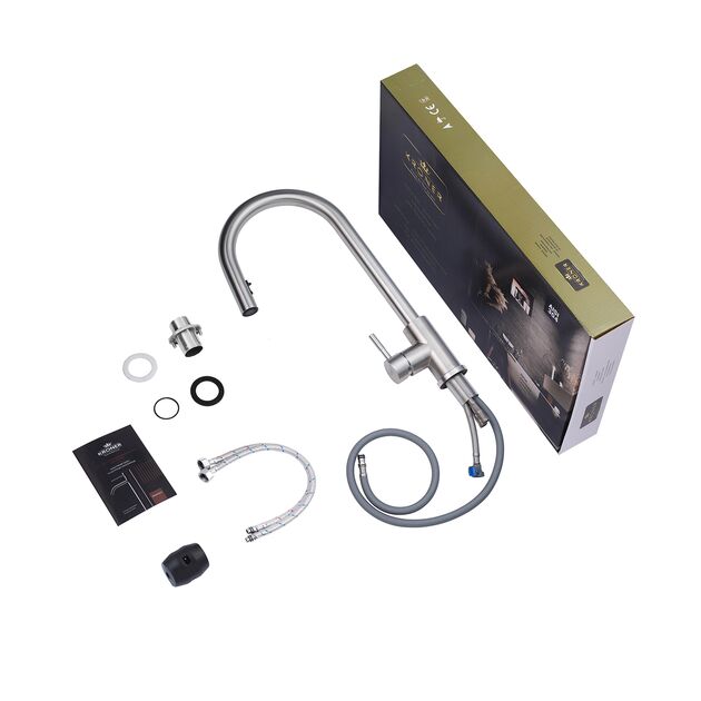 Смеситель кухонный с выдвижным изливом Kroner KRP Edelstahl, фото , изображение 10 | SNABZHENIE.com.ua