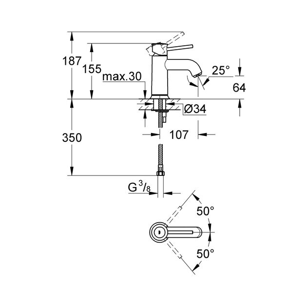 Смеситель для раковины Grohe BauClassic S-Size 23162000, фото , изображение 2 | SNABZHENIE.com.ua Смеситель для раковины Grohe BauClassic S-Size 23162000, фото , изображение 2 | SNABZHENIE.com.ua