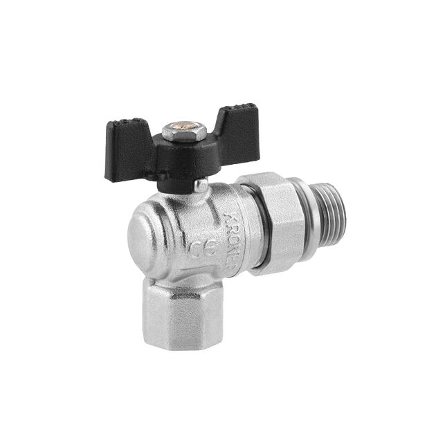 Кран-американка шаровой угловой Kroner 1/2" ВН PN40 бабочка, никелированный, фото , зображення 3 | SNABZHENIE.com.ua Кран-американка шаровой угловой Kroner 1/2" ВН PN40 бабочка, никелированный, фото , зображення 3 | SNABZHENIE.com.ua