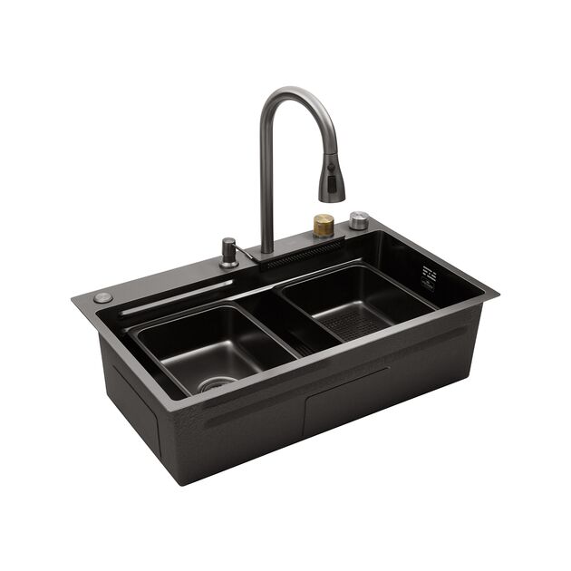 Кухонна мийка Kroner KRP Schwarze - SET7545HM PVD (3.0/0.8 мм), фото , зображення 4 | SNABZHENIE.com.ua Кухонна мийка Kroner KRP Schwarze - SET7545HM PVD (3.0/0.8 мм), фото , зображення 4 | SNABZHENIE.com.ua