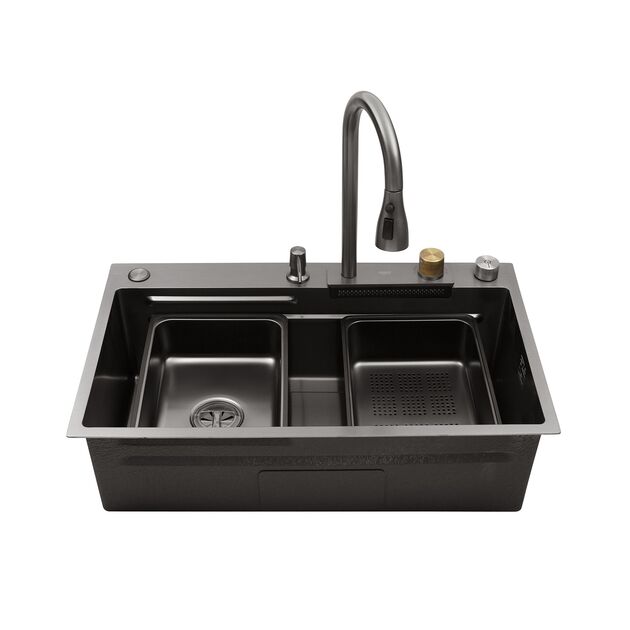 Кухонна мийка Kroner KRP Schwarze - SET7545HM PVD (3.0/0.8 мм), фото , зображення 6 | SNABZHENIE.com.ua Кухонна мийка Kroner KRP Schwarze - SET7545HM PVD (3.0/0.8 мм), фото , зображення 6 | SNABZHENIE.com.ua