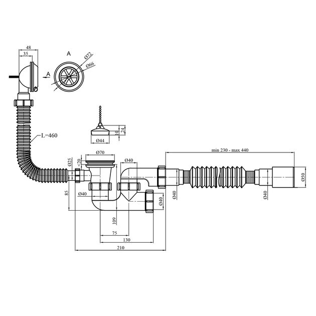 Сифон для ванны Agua BS03 1 1/2" с переливом и ревизией 40/50 мм, фото , изображение 2 | SNABZHENIE.com.ua Сифон для ванны Agua BS03 1 1/2" с переливом и ревизией 40/50 мм, фото , изображение 2 | SNABZHENIE.com.ua