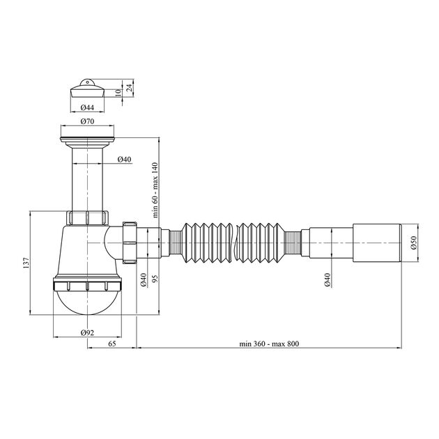 Сифон для мойки Agua TW01 1 1/2" с литым выпуском 40/50 мм, фото , изображение 2 | SNABZHENIE.com.ua Сифон для мойки Agua TW01 1 1/2" с литым выпуском 40/50 мм, фото , изображение 2 | SNABZHENIE.com.ua